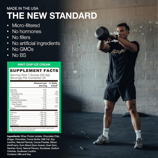 Raw CBUM Whey Isolate Protein – Sabor Mint Chip Ice Cream, 25 servicios (835 g)