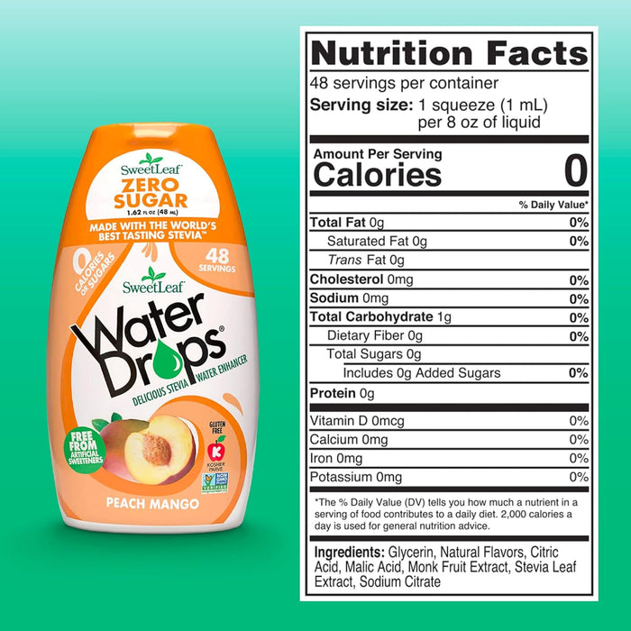 SweetLeaf Water Drops Gotas de agua de melocotón y mango, 1.62 oz