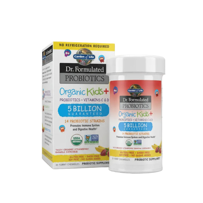 Garden of Life Probióticos para niños 5 billones, 30 tabletas masticables sabor fresa plátano