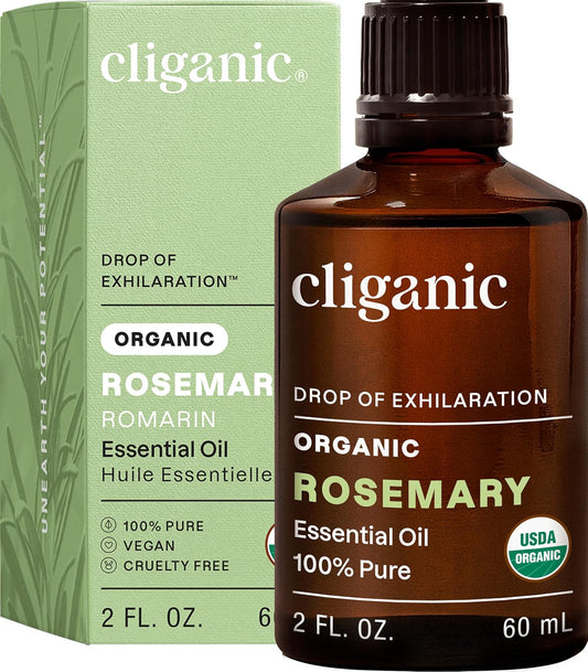 Cliganic Aceite Esencial de Romero Orgánico – 2 oz (60 ml)