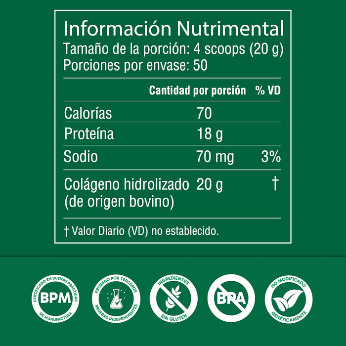 Organika Péptidos de Colágeno Hidrolizado en Polvo, 2.2 lb, 100% Puro, Sin Sabor