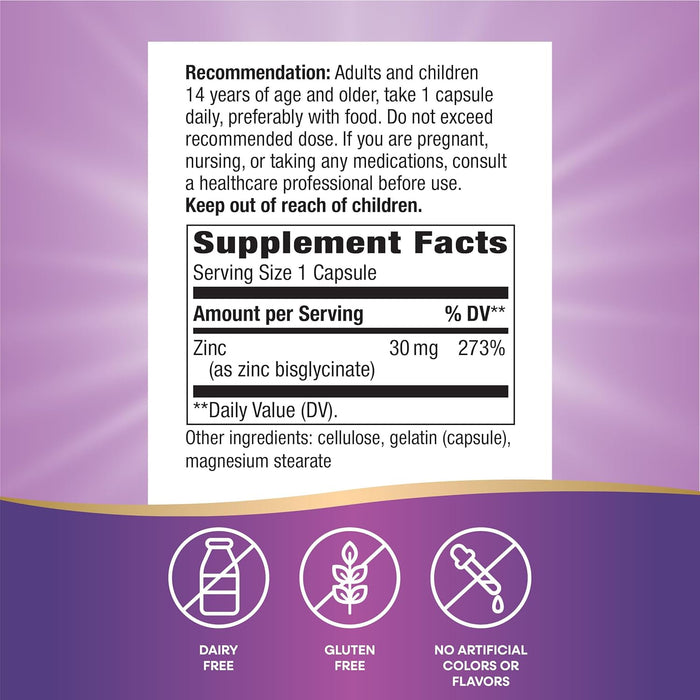 Nature's Way Suplemento Quelato de zinc 30 mg, 100 cápsulas