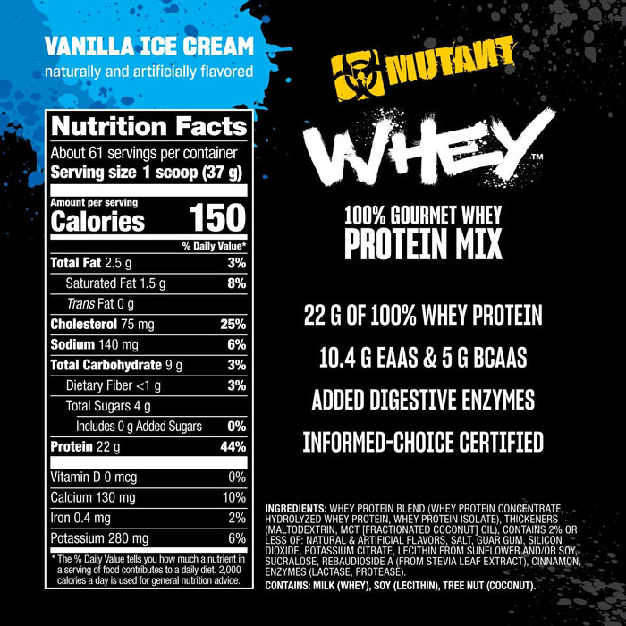 Mutant Whey Protein Powder, Vainilla, 5 lb (2.27 kg), 3 Fuentes de Proteína de Suero, Enzimas Digestivas, Aminoácidos, Non‑GMO, Certificado GMP