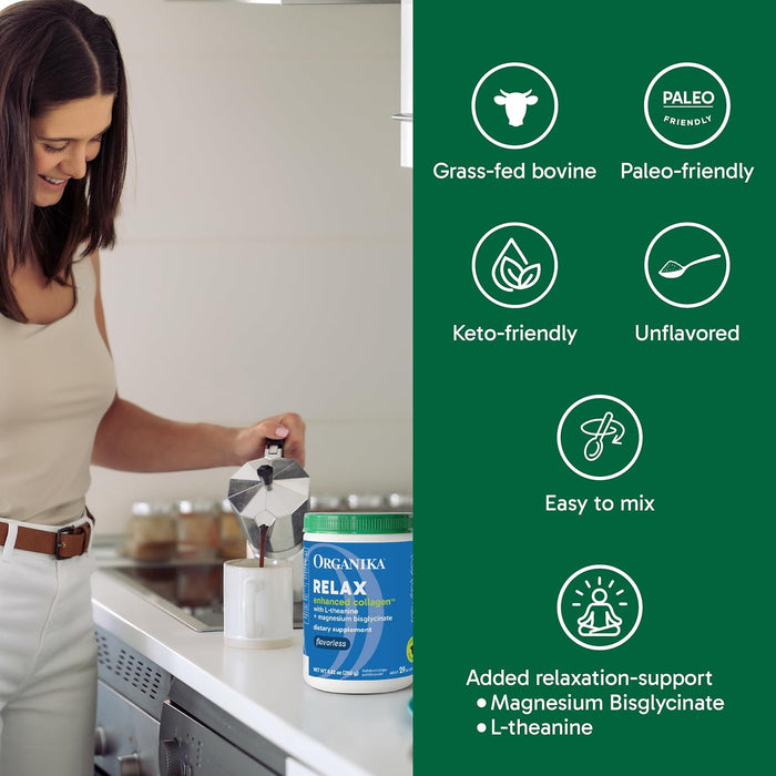 Organika Colágeno con Magnesio Bisglicinato y L‑Teanina, 250 g