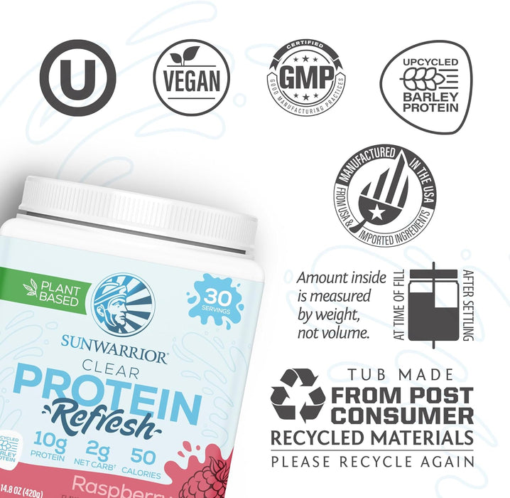 Sunwarrior Proteína Transparente Vegana en Polvo, Sabor Frambuesa, 420 g, 30 Porciones, Sin OMG