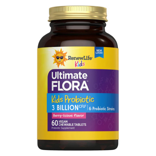 Renew Life Ultimate Flora Kids – Probiótico en Tabletas Masticables 60 Unidades Sabor Frutos Rojos