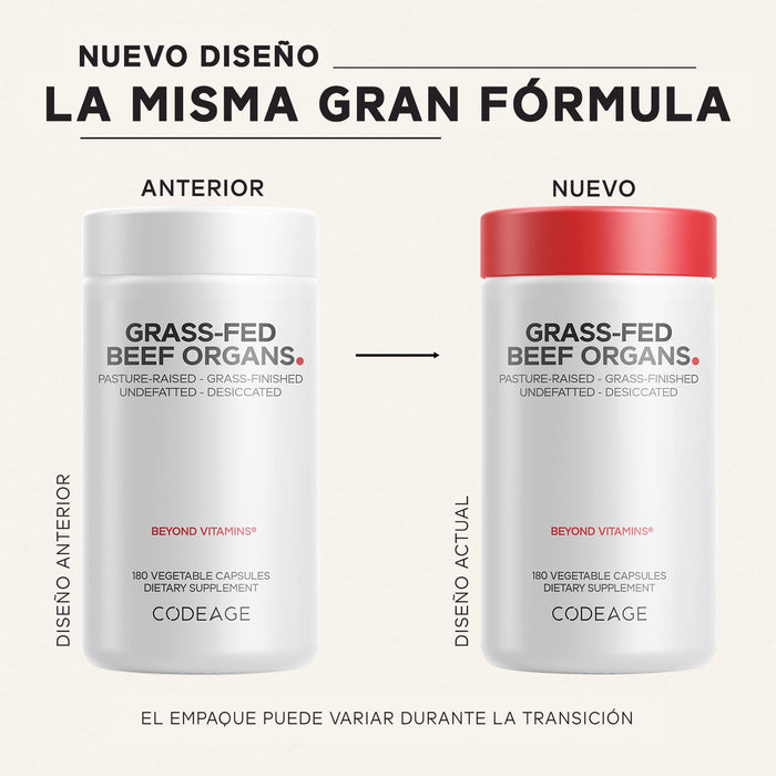 Codeage Suplemento de Órganos Bovinos Alimentados con Pasto, 180 Cápsulas