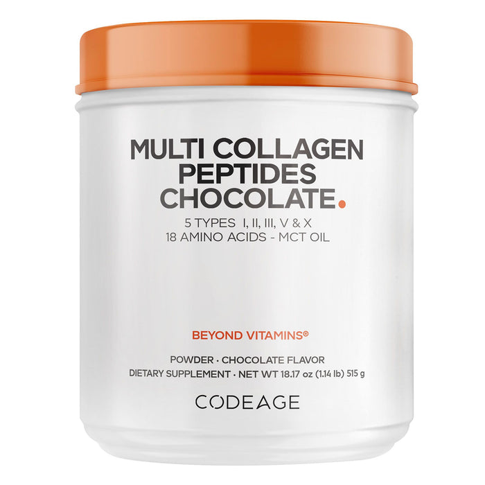 Codeage Multi Colágeno Proteína en Polvo, Sabor Chocolate, Tipos I, II, III, V, X, Grass‑Fed, 18 oz