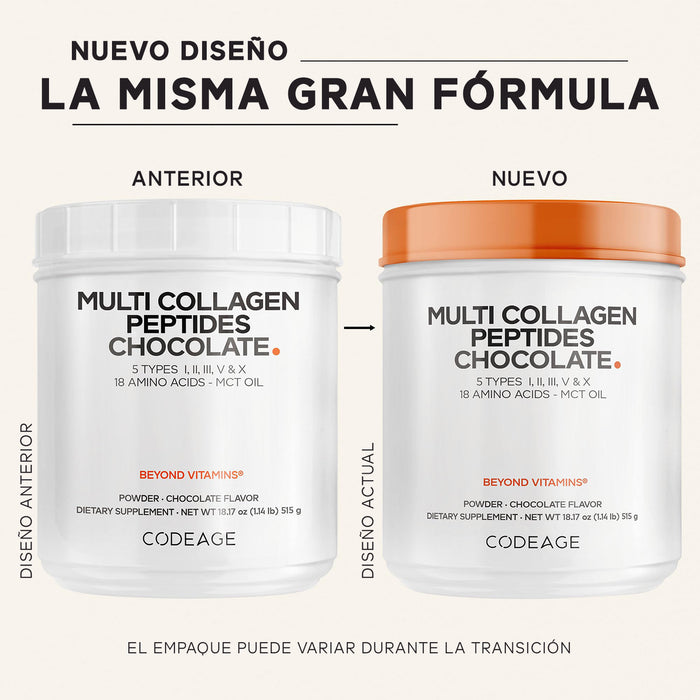 Codeage Multi Colágeno Proteína en Polvo, Sabor Chocolate, Tipos I, II, III, V, X, Grass‑Fed, 18 oz