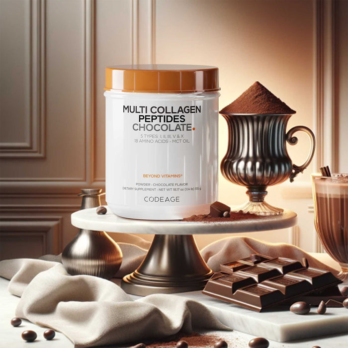 Codeage Multi Colágeno Proteína en Polvo, Sabor Chocolate, Tipos I, II, III, V, X, Grass‑Fed, 18 oz