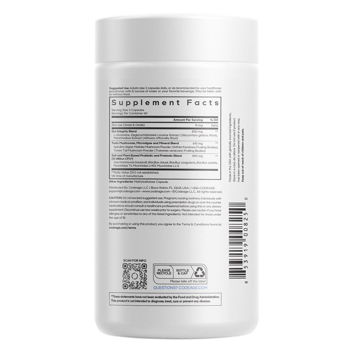 Codeage Suplemento con L‑Glutamina + Regaliz DGL + Malvavisco + Probióticos SBO + Prebióticos, 180 Cápsulas