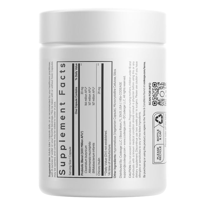 Codeage GLP‑1 Probiotic+ con Akkermansia, Clostridium & Bifidobacterium, 500 Millones AFU, 90 Cápsulas
