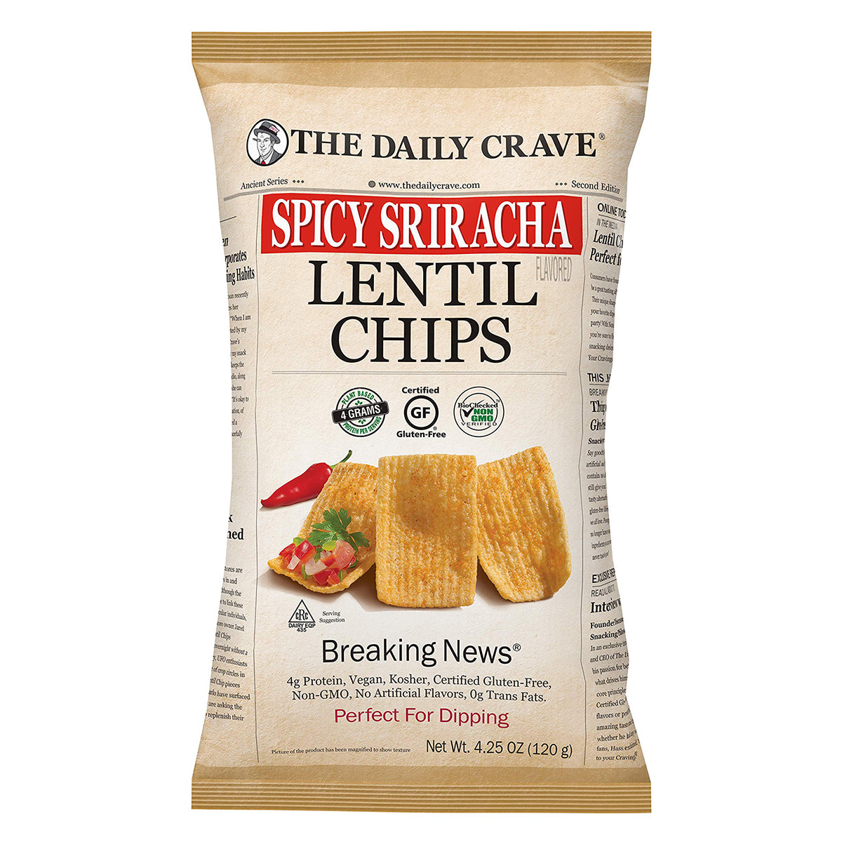 The Daily Crave Chips de lentejas, Sriracha picante, 4.5 oz (120g)