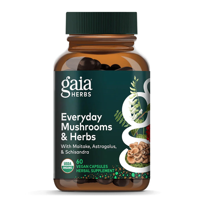 Gaia Herbs Suplemento Mushrooms + Herbs Everyday Immune, 60 Cápsulas Veganas, Reishi, Cordyceps, Cúrcuma y Astrágalo
