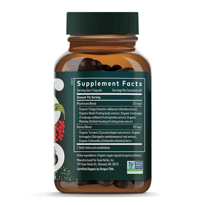 Gaia Herbs Suplemento Mushrooms + Herbs Everyday Immune, 60 Cápsulas Veganas, Reishi, Cordyceps, Cúrcuma y Astrágalo