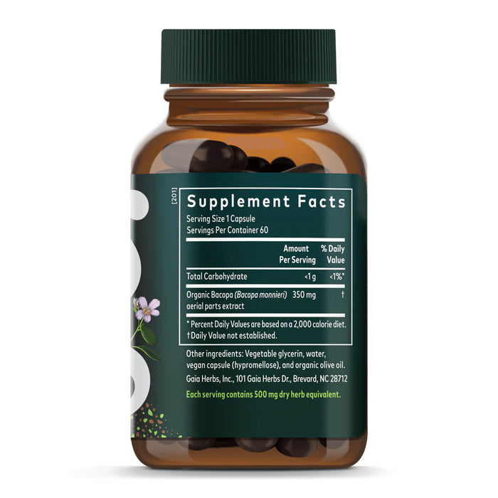 Gaia Herbs Suplemento Bacopa, 60 Cápsulas Veganas, Suplemento Herbal para Apoyo Cognitivo