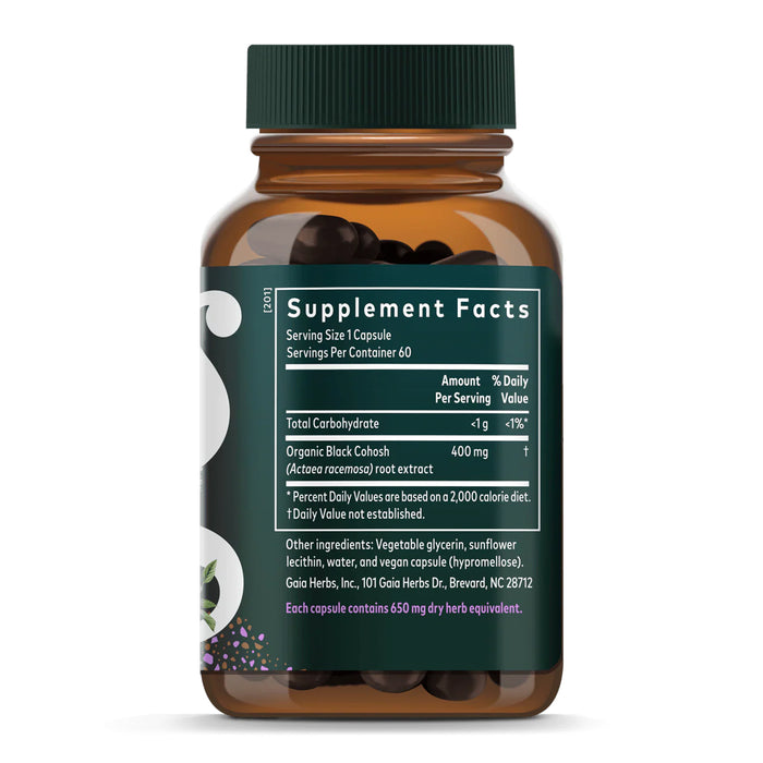 Gaia Herbs Suplemento Black Cohosh, 60 Cápsulas Veganas, Apoyo a la Menopausia y Función Reproductiva Femenina