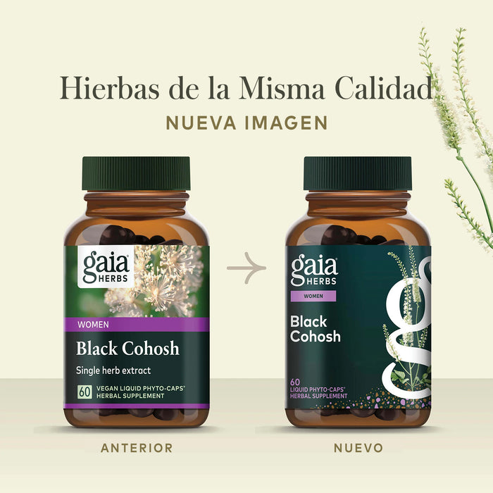 Gaia Herbs Suplemento Black Cohosh, 60 Cápsulas Veganas, Apoyo a la Menopausia y Función Reproductiva Femenina