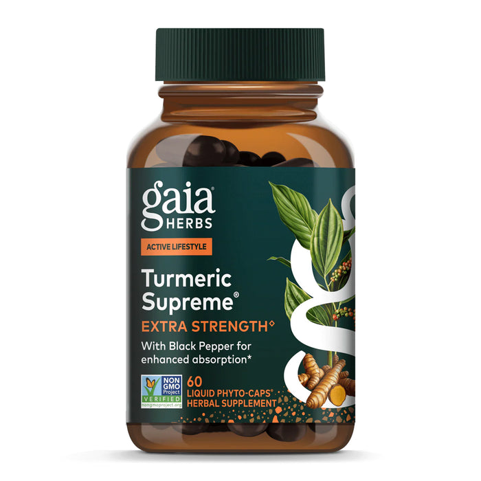 Gaia Herbs Suplemento Turmeric Supreme, 60 Cápsulas Veganas, Apoyo Antiinflamatorio y Bienestar General