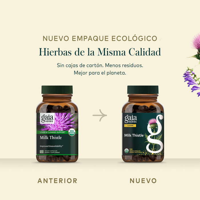 Gaia Herbs Suplemento Cardo Mariano, 120 Cápsulas Veganas, Apoyo Hepático y Limpieza Natural