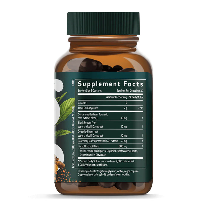 Gaia Herbs Suplemento Cúrcuma, 60 Cápsulas Veganas, Alivio Natural del Dolor Ocasional