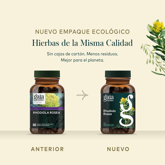 Gaia Herbs Suplemento Rhodiola Rosea, 120 Cápsulas Veganas, Energía y Resistencia al Estrés