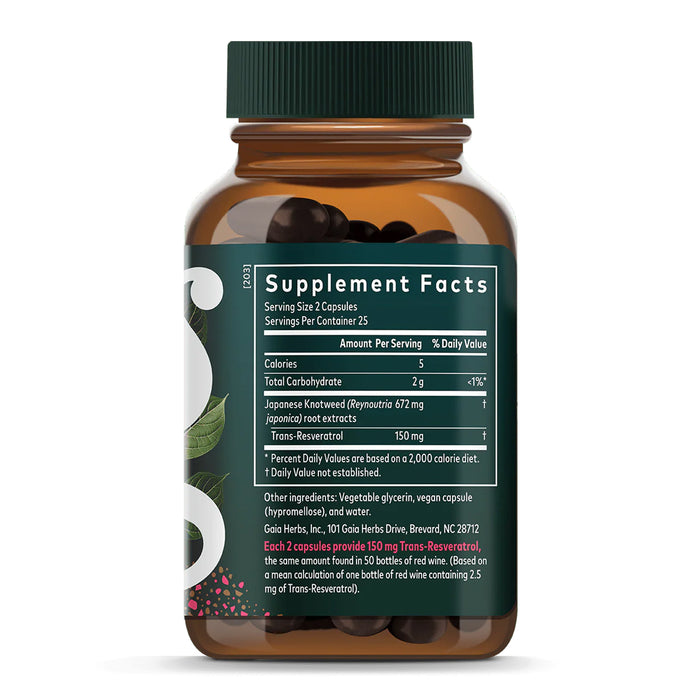Gaia Herbs Suplemento Resveratrol 150, 50 Cápsulas Veganas, Antioxidante para Salud Celular y Envejecimiento Saludable