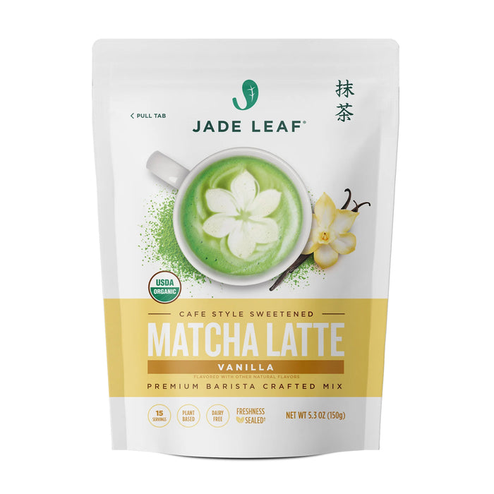 Jade Leaf Mezcla en Polvo para Latte con Té Verde Matcha Orgánico – 150 g (5.3 oz) Origen Japonés Sabor Vainilla