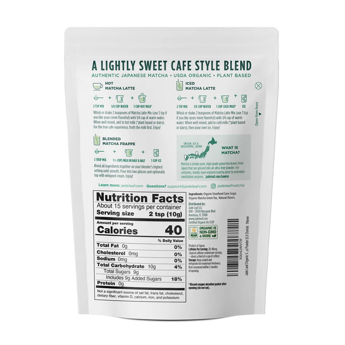 Jade Leaf Mezcla en Polvo para Latte con Té Verde Matcha Orgánico – 150 g (5.3 oz) Origen Japonés Sabor Vainilla