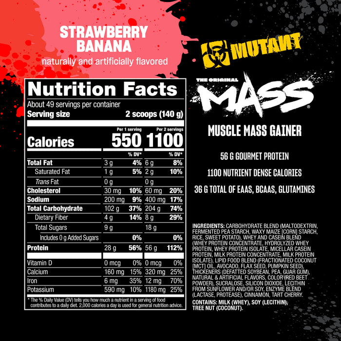Mutant Mass Proteína en Polvo, Fresa y Plátano, 15 lb (6.80 kg), Ganador de Peso, Non‑GMO, GMP