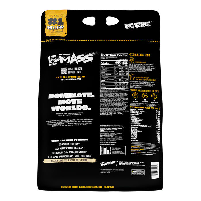 Mutant MASS Gainer Proteína en Polvo, Cookies, 15 lb (6.8 kg), Suplemento Alimenticio, Non‑GMO, Certificado GMP