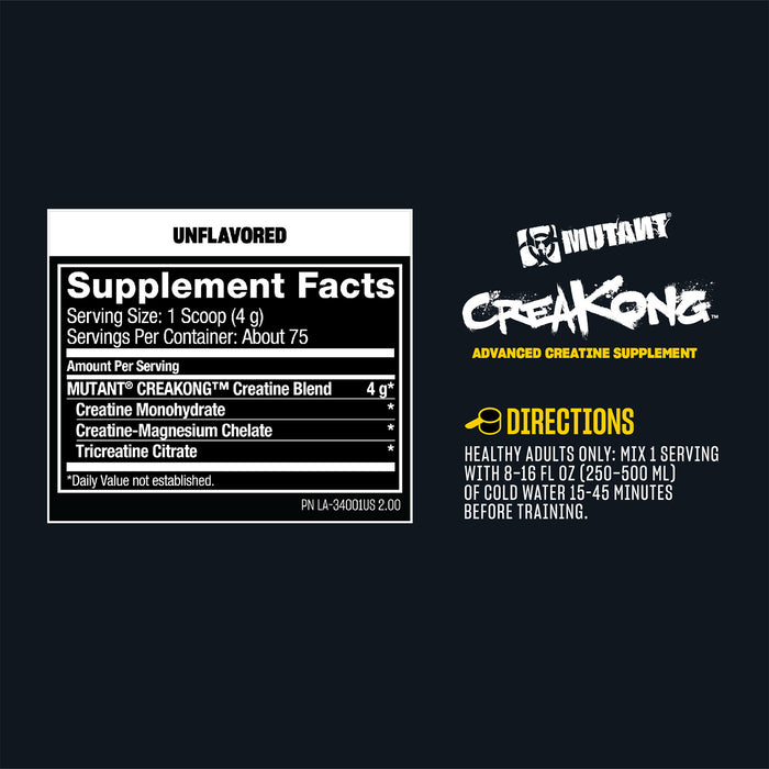 Mutant Creakong Suplemento de Creatina, Monohidrato en Polvo, 75 Porciones, Non‑GMO, Certificado GMP