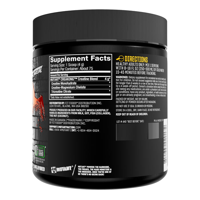 Mutant Creakong Suplemento de Creatina, Monohidrato en Polvo, 75 Porciones, Non‑GMO, Certificado GMP
