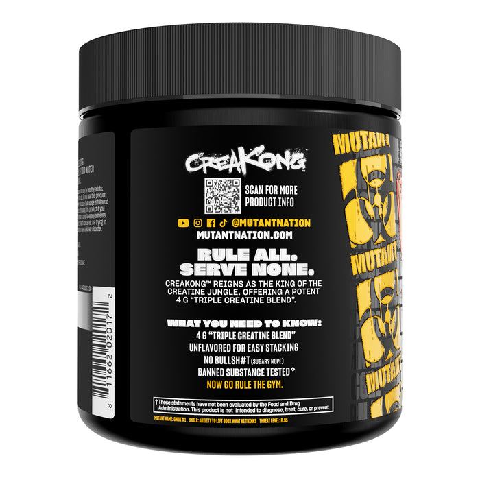 Mutant Creakong Suplemento de Creatina, Monohidrato en Polvo, 75 Porciones, Non‑GMO, Certificado GMP