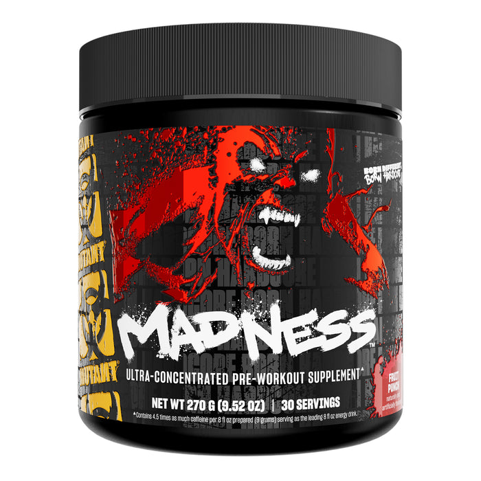 Mutant MADNESS Pre‑Entrenamiento en Polvo, Ponche de Frutas, Suplemento Alimenticio para Adultos Activos, Non‑GMO, Certificado GMP