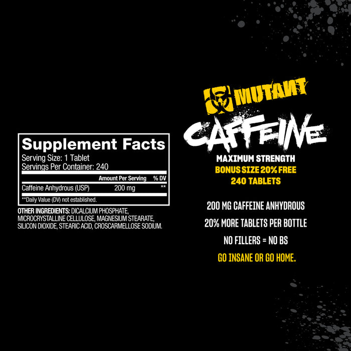 Mutant Cafeína en Tabletas, 240 Unidades, Ingrediente Natural, Non‑GMO, Certificado GMP