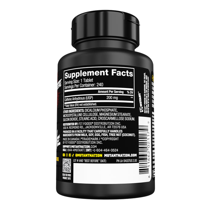 Mutant Cafeína en Tabletas, 240 Unidades, Ingrediente Natural, Non‑GMO, Certificado GMP