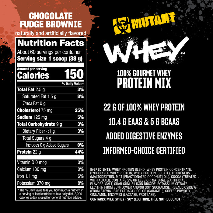 Mutant Whey Proteína de Suero, Chocolate Fudge Brownie, 5 lb (2.27 kg), Non‑GMO, Certificado GMP