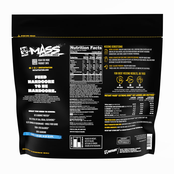 Mutant Mass Extreme 2500, Vanilla Ice Cream, 6 lb (2.72 kg), 46 g de Proteína por Porción, Non‑GMO, Certificado GMP