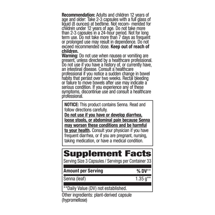 Nature's Way Suplemento Hojas de Sen 1350 mg, 100 cápsulas