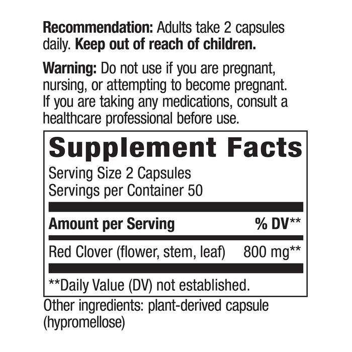 Nature's Way Suplemento Flor de trébol rojo 800 mg, 100 cápsulas