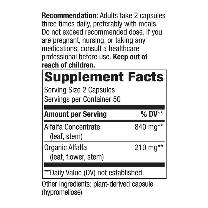 Nature's Way Alfa-Max Suplemento Alfalfa 840 mg, 100 cápsulas