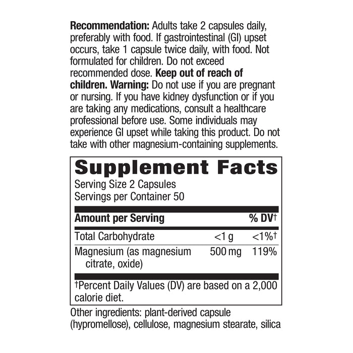 Nature's Way Suplemento Complejo de magnesio 500 mg, 100 cápsulas