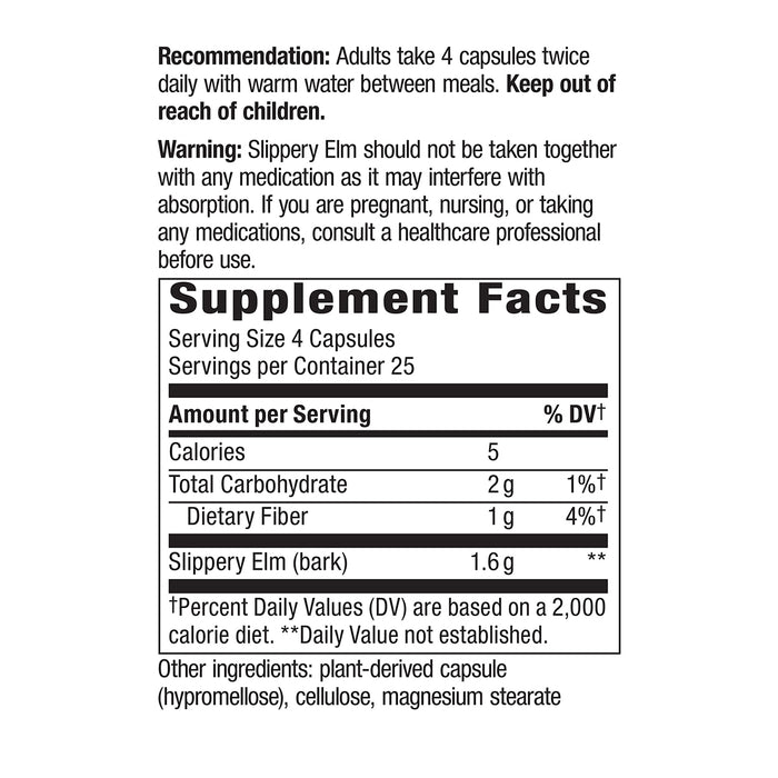 Nature's Way Suplemento Corteza de Olmo Resbaladiza 1600mg, 100 cápsulas