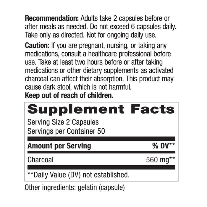 Nature's Way Suplemento Carbón Activado 560 mg, 100 cápsulas