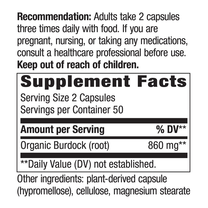 Nature's Way Suplemento Raíz de bardana 860 mg, 100 cápsulas