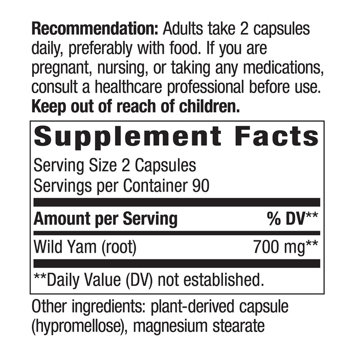 Nature's Way Suplemento Raíz de Ñame Silvestre 700 mg, 180 cápsulas