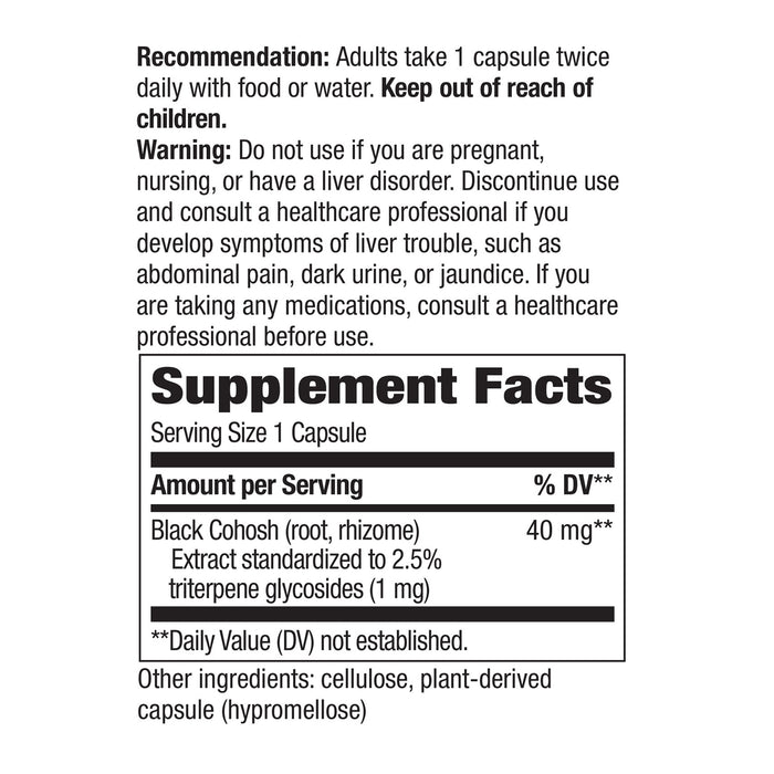 Nature's Way Suplemento Extracto Premium de Cohosh Negro 40 mg, 120 cápsulas