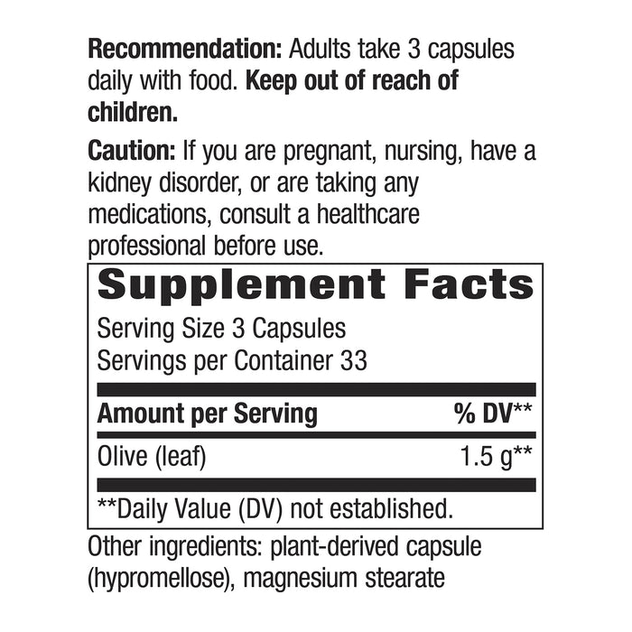 Nature's Way Suplemento Hoja de Olivo 1500 mg, 100 cápsulas