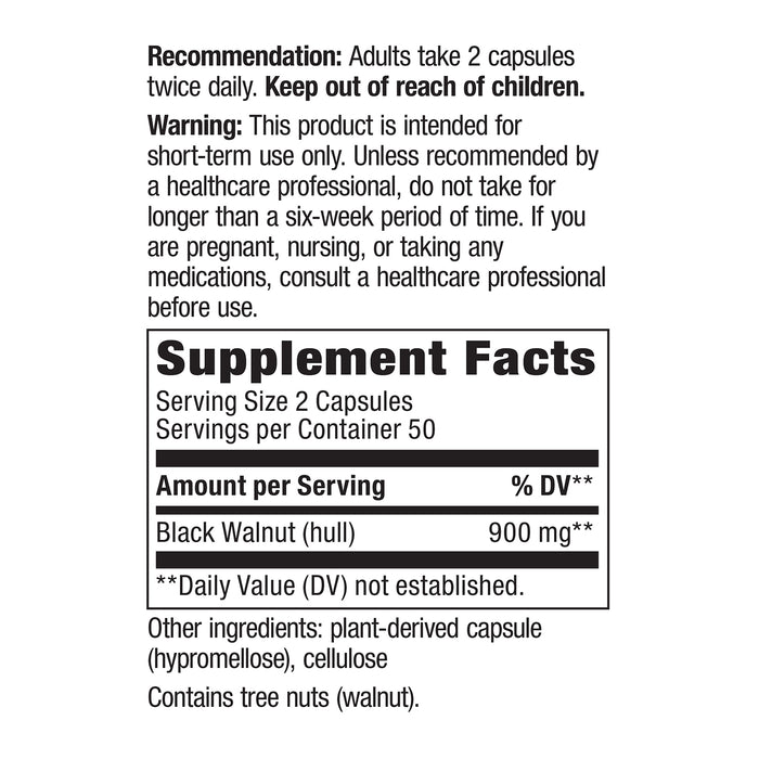 Nature's Way Suplemento Cáscaras de Nogal Negro 900 mg, 100 cápsulas